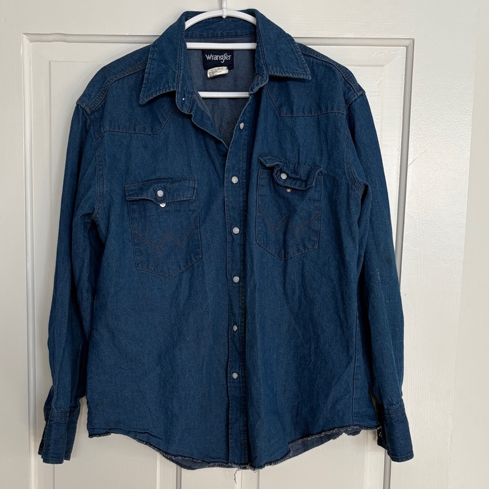 Well Worn Wrangler‎ Dark Blue Denim Button-Up Shirt